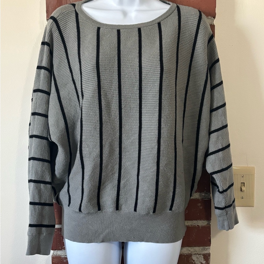 Philosophy Charcoal and Black Striped Crew Neck Sweater